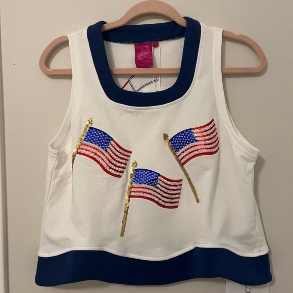 NWT QUEEN OF SPARKLES American flag tank in white/navy - Size Medium - Picture 5 of 6